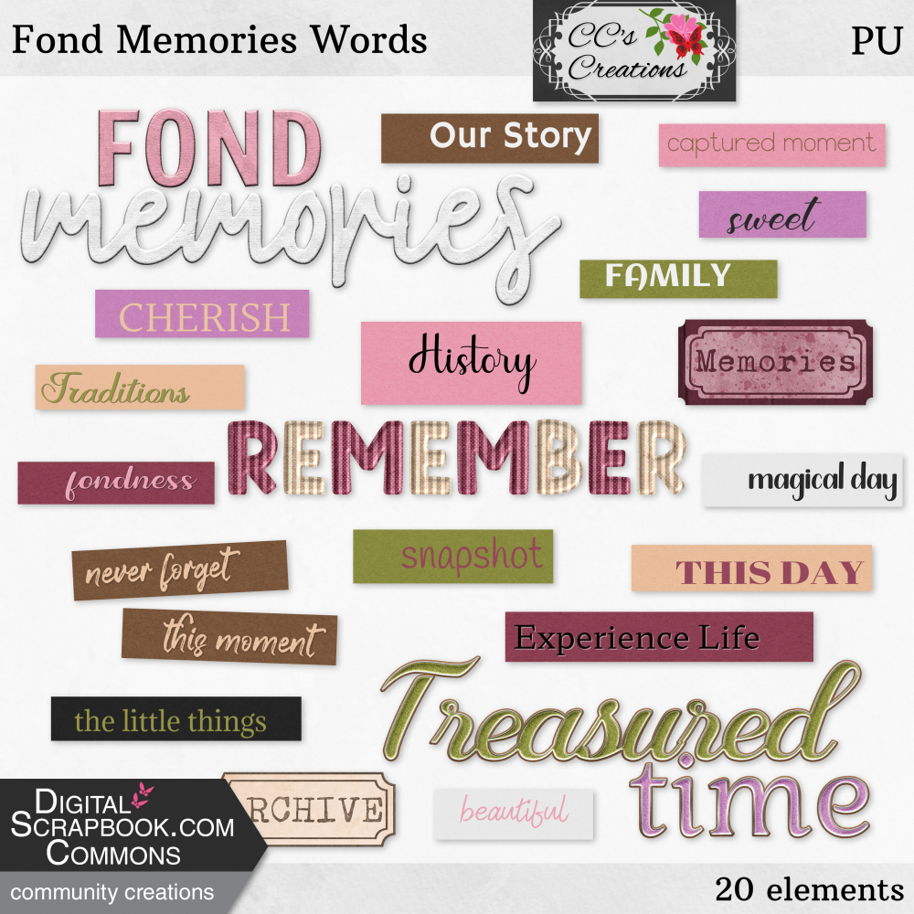 Fond Memories Words by Christina Carrano graphics kit