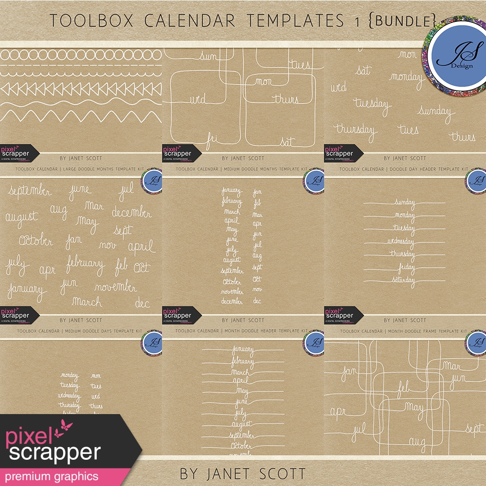 Toolbox Calendar Templates 1 Bundle by Kemp DigitalScrapbook