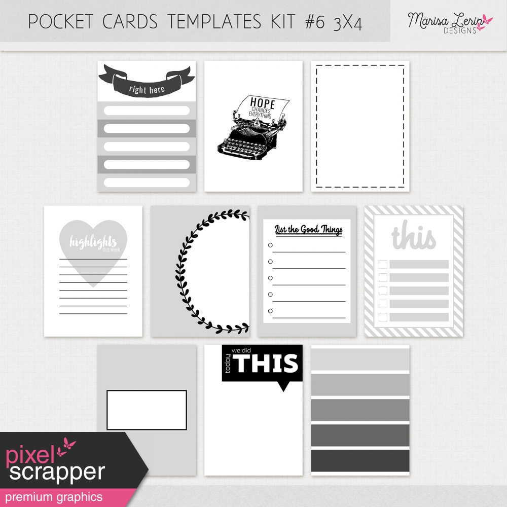 Pocket Card Templates Kit 6 3x4 by Marisa Lerin graphics kit