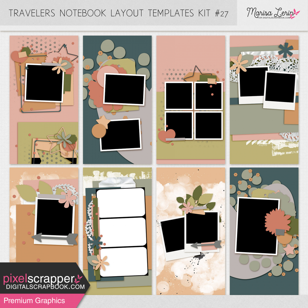 Travelers Notebook Layout Templates Kit 27 by Marisa Lerin graphics