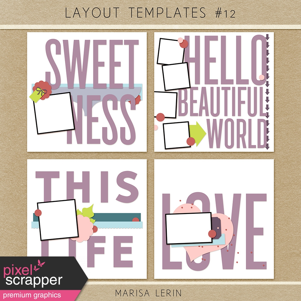 digital scrapbook layout templates kit with giant words