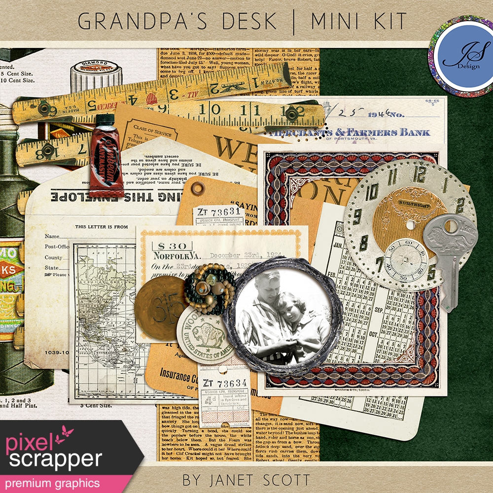 Grandpa's Desk - January 2016 Blog Train Mini Kit by Janet Kemp ...