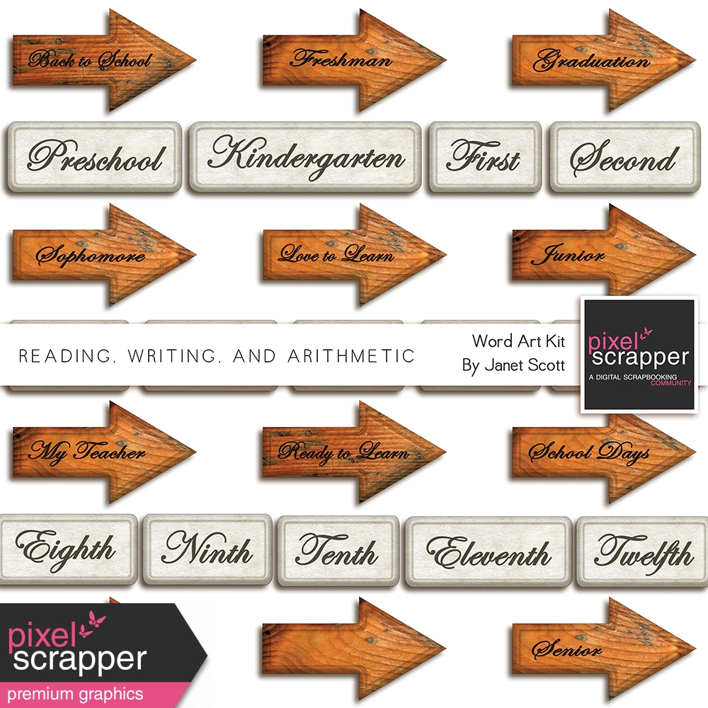 Reading, Writing, and Arithmetic Word Art Kit by Kemp graphics