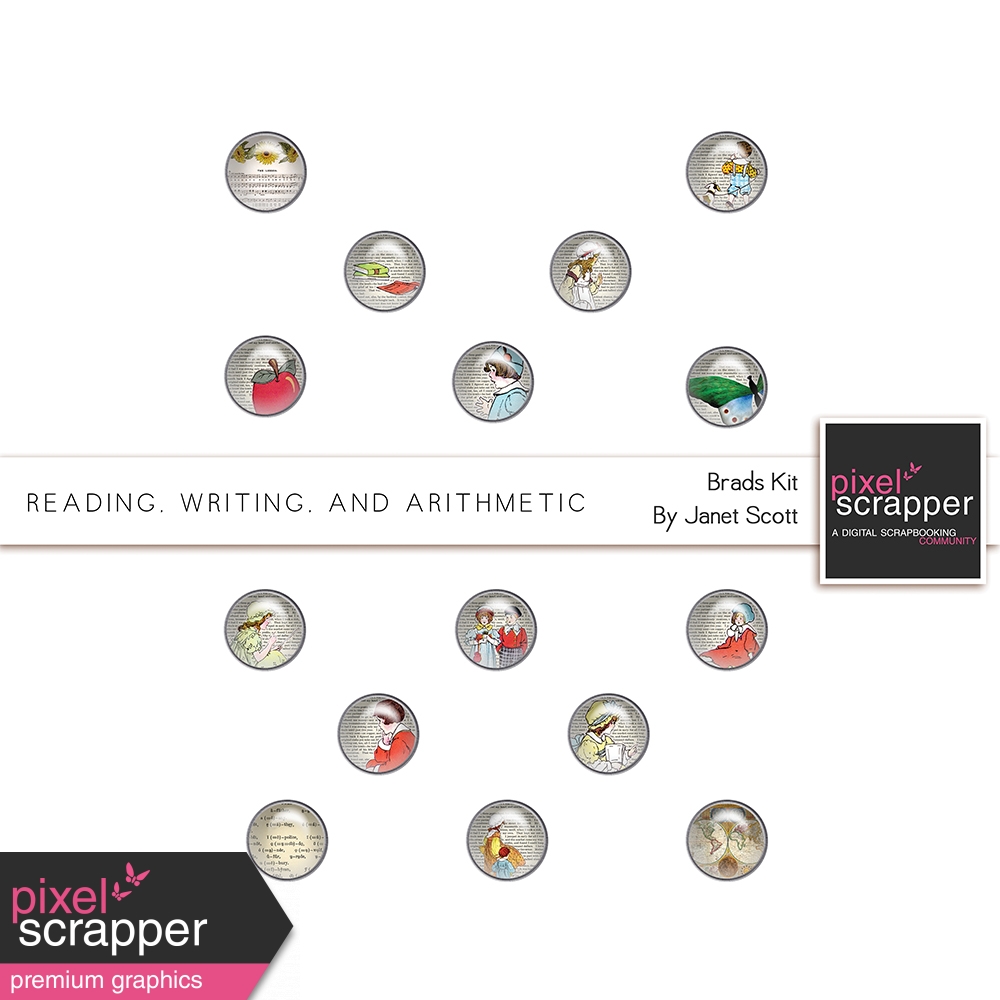 Reading, Writing, and Arithmetic Brads Kit by Kemp graphics kit