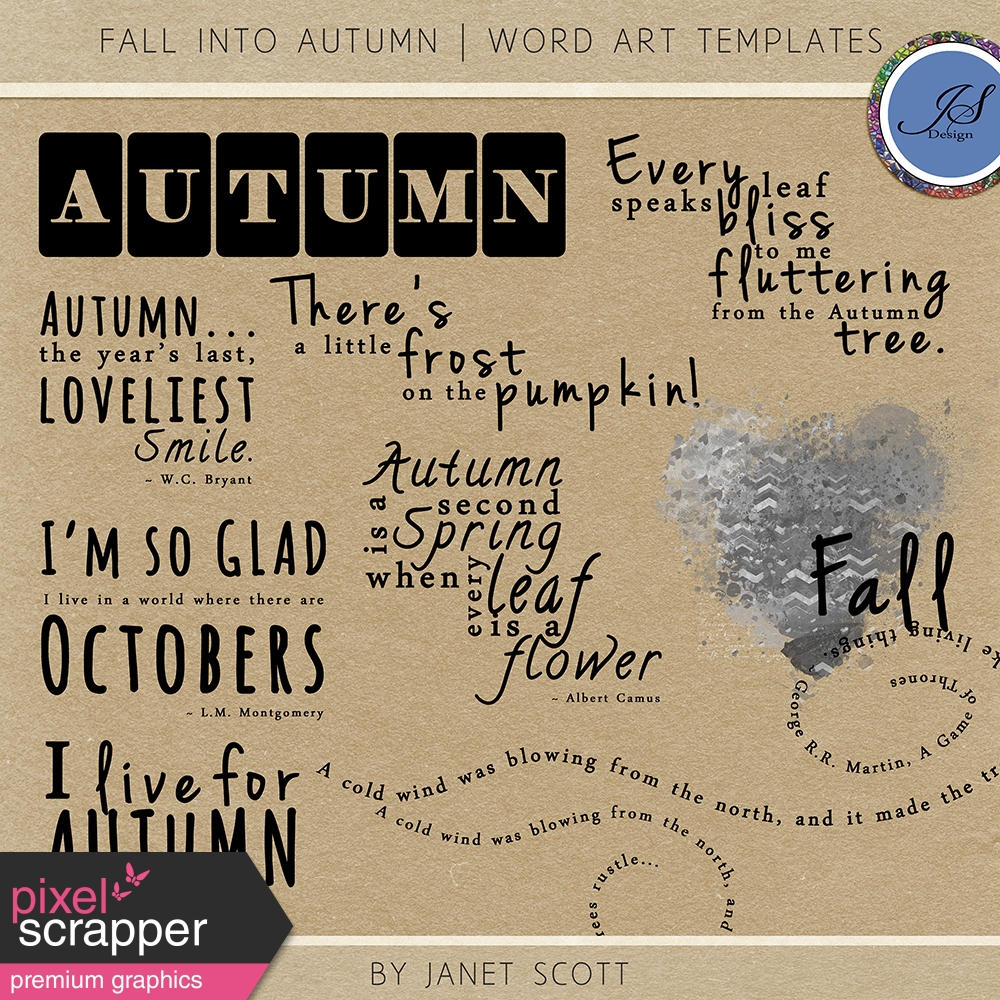 Fall Into Autumn Word Art Template Kit by Janet Kemp graphics kit
