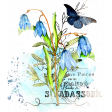 Aqua Navy Blue Watercolor Botanical Blendable Transfer