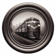 Black and white train in circle frame