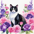 Tuxedo Cat in Roses 