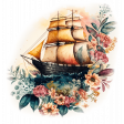 Floral Ship Background Element