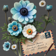 Blue Anemone Flowers Cluster With Envelope