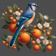 Blue Jay on Orange Tree Branch