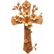 Wooden Cross with Carved Flowers 03