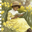 Afternoon Daffodil Element Ephemera Girl Reading 1