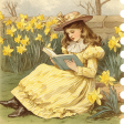 Afternoon Daffodil Element ephemera girl reading 2