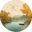 Lakeside Autumn Lake Round Sticker