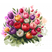 Watercolor Tulips Bouquet Cluster