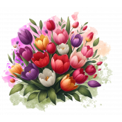 Watercolor Tulips Bouquet Cluster