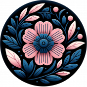 Navy Blue Circle Flair with Pink Flowers