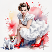 Red shoes girl with pup