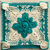 Cream and Teal Crocheted Square 