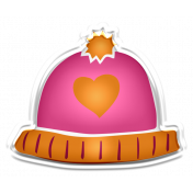 Winter White Puffy Sticker Pink And Orange Heart Hat