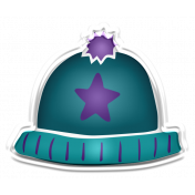 Winter White Puffy Sticker Blue and Purple Star Hat