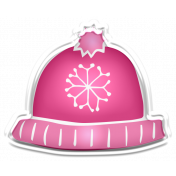 Winter White Puffy Sticker Pink Snowflake Hat