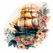 Floral Ship Background Element