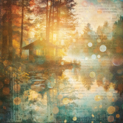 Lakeside Autumn Artsy Cabin Paper