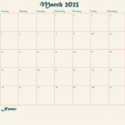 My Days March Calendar Solid Paper