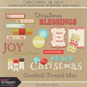 Christmas In July- Christmas Blessings Wordart And Tags Kit