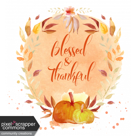 Autumn Watercolor Blessed & Thankful Word Art Wreath