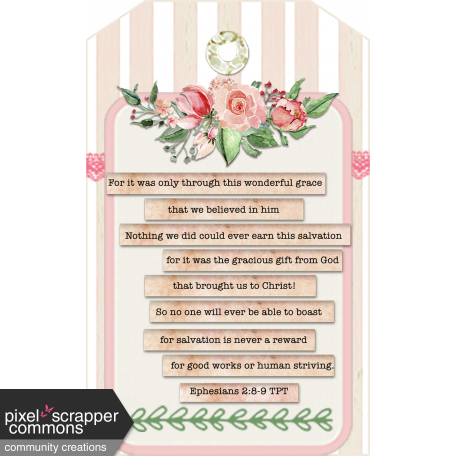 Pink Stripped Scripture Tag w Watercolor Roses