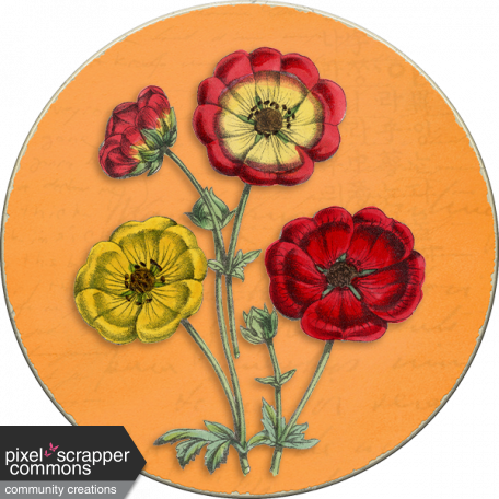 Vintage Autumn Flowers on Circle Chipboard