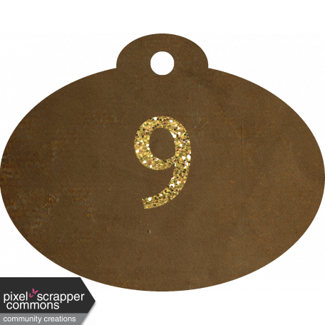 Brown and gold '9' tag