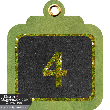 Green and glitter chalkboard '4' tag