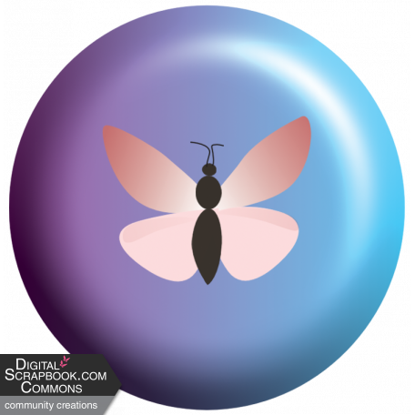 Pink Butterfly on Blue Button