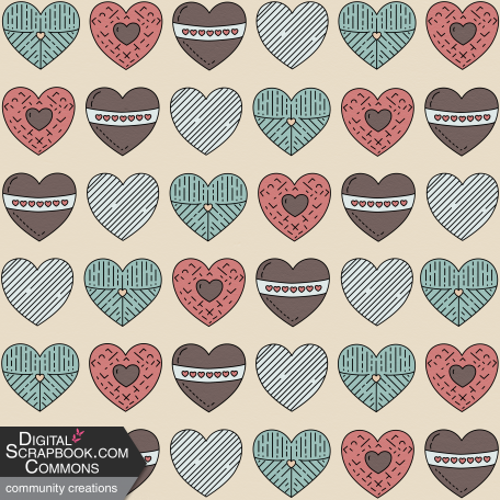 Mint, Choc and Rose Hearts patterned paper