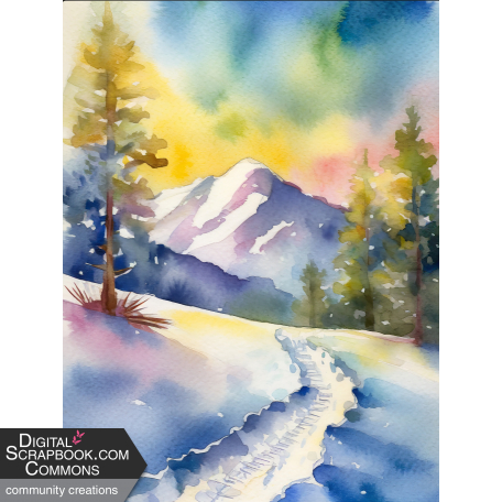 Watercolor Snowy Winter Scene, 9"x12"