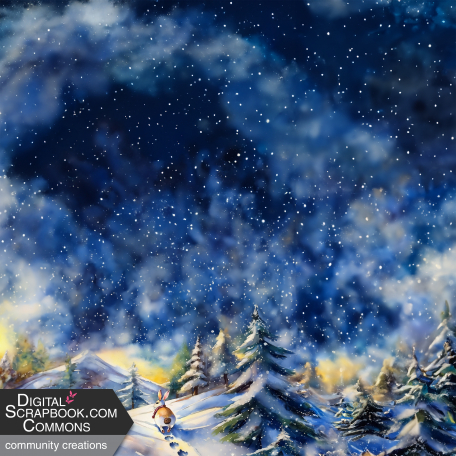Watercolor Snowy Winter Bunny Scene