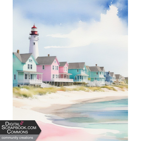 Pastel beachhouses and Lighthouse