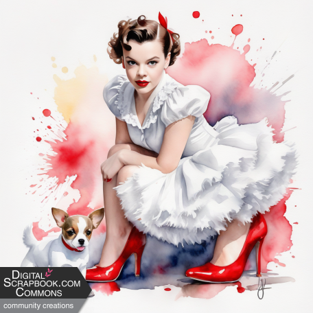 Red shoes girl with pup