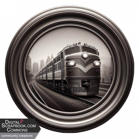 Black and white train in circle frame