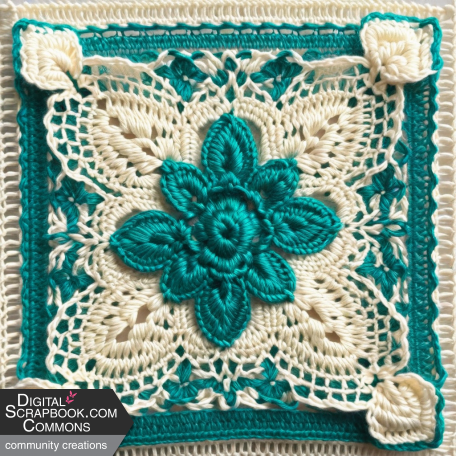 Cream and Teal Crocheted Square 