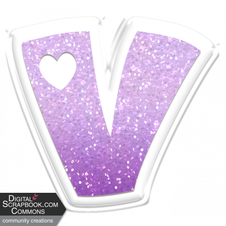 Love Letters Purple Ombre Glitter Cut-Out Puffy Sticker: Lowercase v