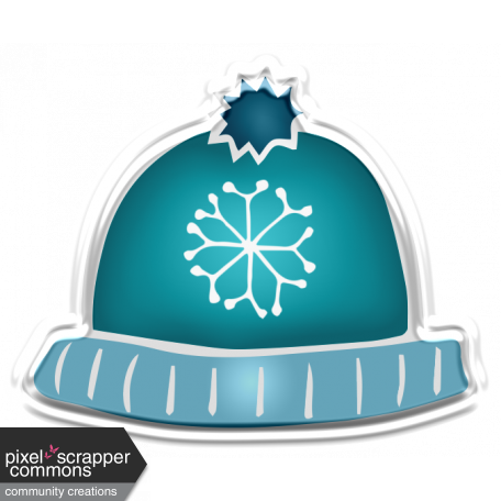Winter White Puffy Sticker Blue Snowflake Hat