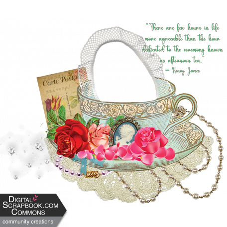 Vintage Tea Cup & Lace Frame with Quote