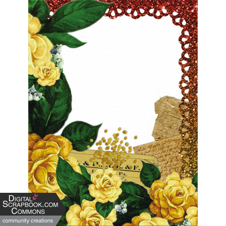 Vintage Roses and Ombre Glitter Scalloped Frame 