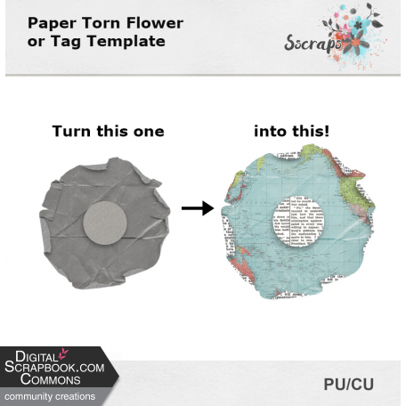 Paper Torn Flower or Tag Template