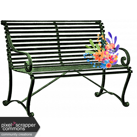 Dark Green Bench with Flowers